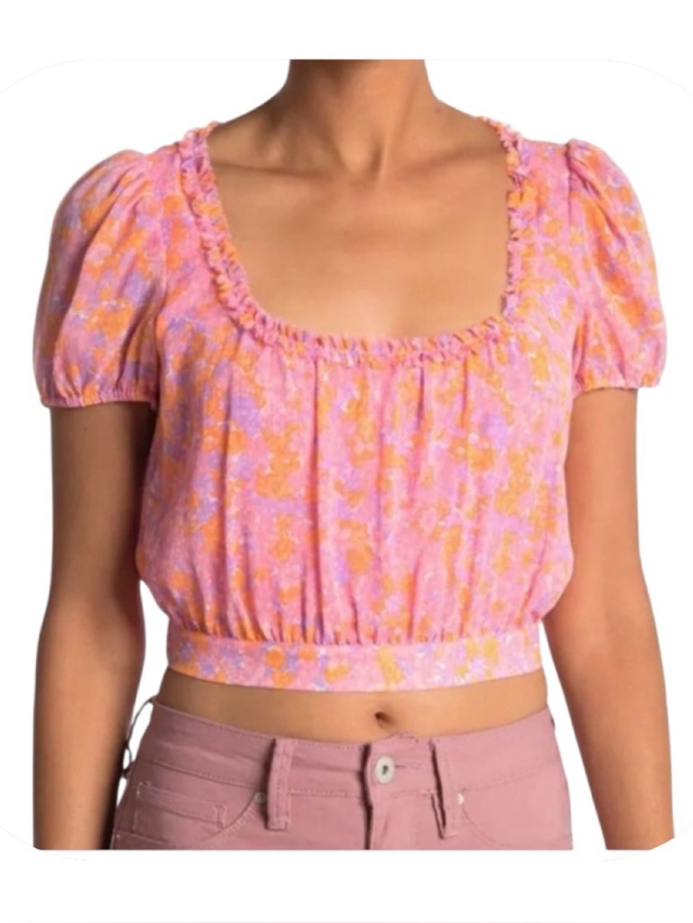 Likely size 0 pink orange puff sleeve crop top